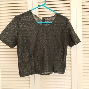 Vintage 1950s Black Lace Sheer Whimsigoth Blouse Back Buttons Jane Holly Small